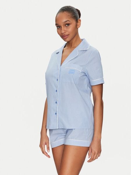 Guess Piżama O5GX10 WH1K1 Niebieski Regular Fit. Niebieskie piżamy damskie Guess, z aplikacjami, z bawełny, bez ramiączek. Za 219.99 zł.