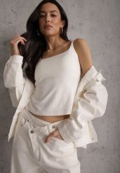 Biały Top z Wiskozy na Podwójnych Ramiączkach Indrea. Białe topy damskie Renee, m, bez wzorów, z jeansu, klasyczne, bez kołnierzyka, bez ramiączek. Za 69.99 zł.