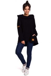 Czarna Asymetryczna Bluza Oversize z Kapturem. Czarne bluzy damskie MOE, l, bez wzorów, z bawełny, bez ramiączek, z kapturem. Za 253.90 zł.