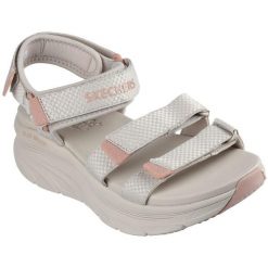 Sandały damskie Skechers D'lux Walker Sandal sea scape. Brązowe sandały damskie Skechers, bez wzorów, z materiału, bez obcasa, bez zapięcia. Za 490.00 zł.