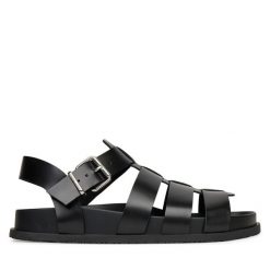 Sandały Tommy Jeans. Czarne sandały damskie Tommy Jeans, bez wzorów, z jeansu, bez obcasa, na płaskiej podeszwie, bez zapięcia. Za 379.99 zł.