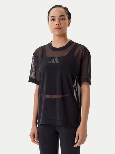 Adidas T-Shirt ALL SZN Soft Lux Mesh JM3737 Czarny Loose Fit. Czarne t-shirty damskie Adidas, xl, bez wzorów, z meshu, bez kołnierzyka, bez ramiączek. Za 129.99 zł.