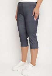 Granatowe Spodnie z Bawełny o Kroju Capri Dolonissa. Niebieskie spodnie materiałowe damskie Born2be, bez wzorów, z bawełny, eleganckie. Za 79.99 zł.