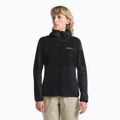 Bluza polarowa damska Jack Wolfskin Prelight Trail Hoody. Czarne bluzy damskie Jack Wolfskin, bez wzorów, z polaru, bez ramiączek, bez kaptura. Za 449.99 zł.