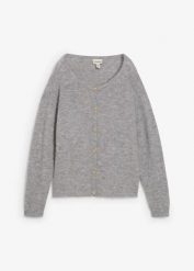 Sweter rozpinany z ciepłej mieszanki alpaki. Czerwone kardigany damskie bonprix, bez wzorów, z wełny, eleganckie, bez kołnierzyka. Za 299.99 zł.