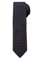 Ciemnogranatowy Elegancki Męski Krawat -ALTIES- w Czerwone Kropki, Groszki. Czerwone krawaty i muchy Alties, bez wzorów, z tkaniny, eleganckie. Za 49.00 zł.