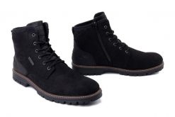 RIEKER TEX F3614-00 black, trzewiki męskie. Czarne botki męskie Rieker, bez wzorów, bez obcasa, bez zapięcia. Za 479.90 zł.