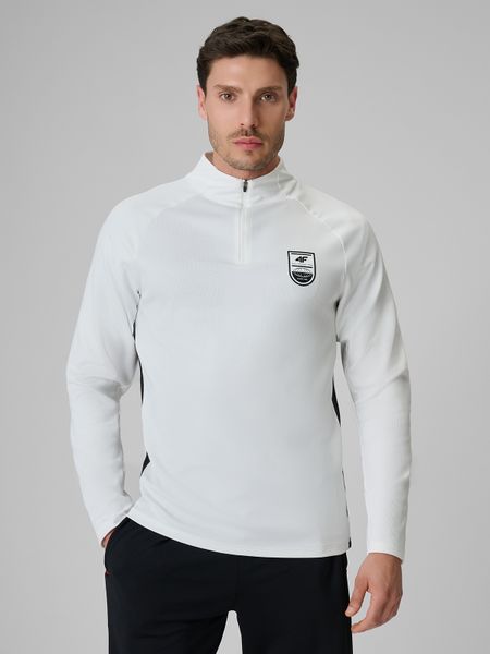 4F Bluza piłkarska regular szybkoschnąca męska - biała M. Białe bluzy męskie 4F, m, bez wzorów, biznesowe, bez ramiączek, bez kaptura. W wyprzedaży za 119.99 zł.