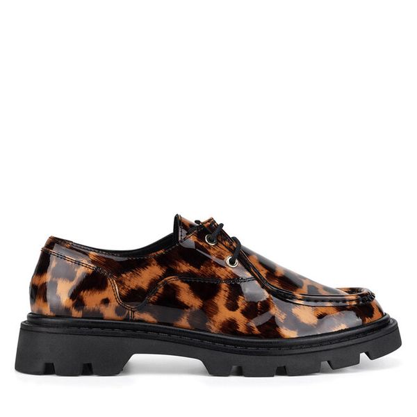 Półbuty Eva Minge. Brązowe półbuty damskie Eva Minge, bez wzorów, bez obcasa, na płaskiej podeszwie, bez zapięcia. Za 229.99 zł.