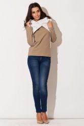 Beżowa Bluza z Kontrastowym Kołnierzem. Brązowe bluzy damskie Katrus, l, bez wzorów, z bawełny, bez ramiączek, bez kaptura. Za 189.00 zł.