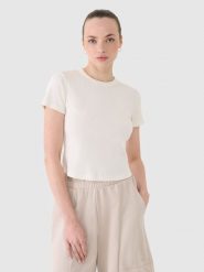 4F T-shirt slim z prążkowanej dzianiny damski - biały XL. Białe t-shirty damskie 4F, xl, bez wzorów, z bawełny, klasyczne, bez kołnierzyka, bez ramiączek. W wyprzedaży za 49.99 zł.