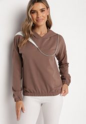 Brązowa Bawełniana Bluza z Kapturem z Ozdobnym Łańcuszkiem i Suwakiem Cielo. Brązowe bluzy damskie Born2be, bez wzorów, z bawełny, casualowe, bez ramiączek, z kapturem. Za 89.99 zł.