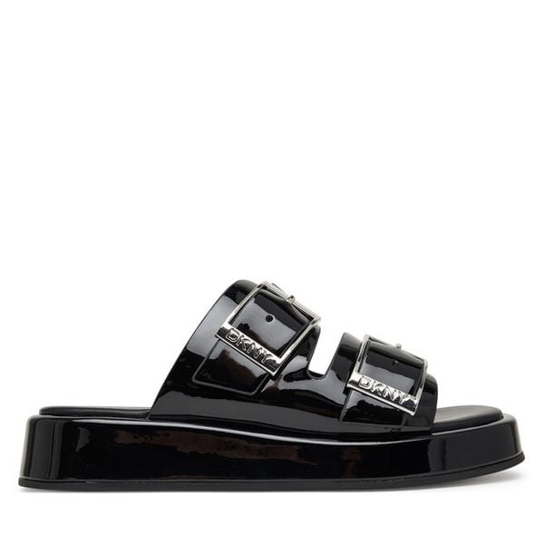 Klapki DKNY. Czarne klapki damskie DKNY, bez wzorów, bez obcasa, bez zapięcia. Za 569.99 zł.