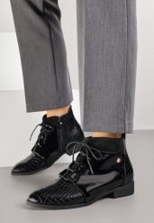 Czarne Eleganckie Botki Vices ze Sznurowaną Cholewką Vlerrie. Czarne botki damskie Renee, bez wzorów, z jeansu, eleganckie, bez obcasa, na płaskiej podeszwie, bez zapięcia. Za 109.99 zł.