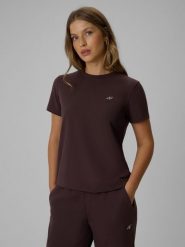 4F T-shirt regular gładki damski - brązowy XL. Brązowe t-shirty damskie 4F, uniwersalny, bez wzorów, z bawełny, klasyczne, bez kołnierzyka, bez ramiączek. Za 49.99 zł.