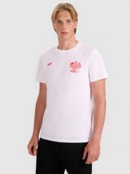 4F Koszulka kibica męska - biała L. Białe t-shirty męskie 4F, l, bez wzorów, z bawełny, bez kołnierzyka, bez ramiączek. Za 49.99 zł.