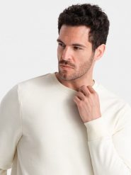 Ombre Nierozpinana męska bawełniana bluza dresowa BASIC kremowa V5 OM-SSBN-0159 XL. Białe bluzy męskie Ombre, m, bez wzorów, z bawełny, bez ramiączek, bez kaptura. Za 139.99 zł.
