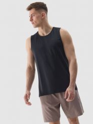 4F Tank top treningowy regular z materiału z recyklingu męski - głęboka czerń XXL. Czarne t-shirty męskie 4F, m, bez wzorów, z dzianiny, bez kołnierzyka, bez ramiączek. W wyprzedaży za 29.99 zł.