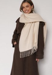 Jasnobeżowy Klasyczny Szalik z Bawełny i Wiskozy z Frędzlami Vetilisa. Brązowe szaliki damskie Born2be, bez wzorów, z bawełny. Za 49.99 zł.