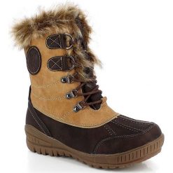 Kozaki zimowe "Tess" w kolorze brązowym. Brązowe kozaki damskie Kimberfeel, bez wzorów, z materiału, bez obcasa, bez zapięcia. W wyprzedaży za 329.95 zł.