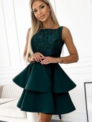 Sukienka Model Laura 205-4 Bottle Green - Numoco. Zielone sukienki damskie Numoco, l, bez wzorów, z koronki, wizytowe, bez kołnierzyka, plus size, bez ramiączek, rozkloszowane. Za 419.58 zł.