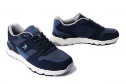 RIEKER U0905-14 blue, półbuty męskie. Niebieskie półbuty męskie Rieker, bez wzorów, bez obcasa, bez zapięcia. Za 307.93 zł.