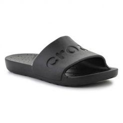 Klapki unisex Crocs Slide. Czarne klapki damskie Crocs, na lato, bez wzorów, z materiału, klasyczne, bez obcasa, bez zapięcia. Za 245.00 zł.