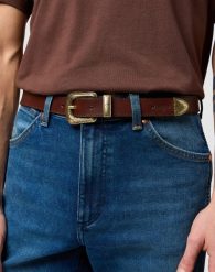 MESKI PASEK WRANGLER WESTERN BELT BROWN 112372623. Brązowe paski męskie Wrangler. Za 109.99 zł.