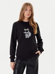 KARL LAGERFELD Bluza A3W20066 Czarny Regular Fit. Czarne bluzy damskie KARL LAGERFELD, s, bez wzorów, z bawełny, bez ramiączek, bez kaptura. Za 509.99 zł.