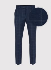 PAKO LORENTE – Granatowe spodnie garniturowe w kratę. Eleganckie spodnie męskie Pako Lorente, m, bez wzorów, eleganckie. Za 399.99 zł.