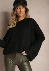Czarny Casualowy Sweter Oversize Allethia. Czarne swetry nierozpinane damskie Renee, bez wzorów, biznesowe, bez kołnierzyka, bez ramiączek. Za 139.99 zł.