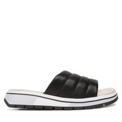 Klapki Caprice. Czarne klapki damskie Caprice, bez wzorów, bez obcasa, bez zapięcia. Za 229.99 zł.