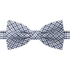 Lniana Mucha Męska - His Story - Drobna Krateczka. Niebieskie krawaty i muchy His Story, z aplikacjami, ze lnu, eleganckie. Za 45.00 zł.