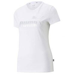 T-shirt Damski Metalik Logo Essentials. Białe t-shirty damskie Puma, m, bez wzorów, sportowe, bez kołnierzyka, bez ramiączek. Za 154.99 zł.