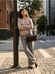 Sweter melanżowy z długim rękawem - beżowy. Brązowe swetry nierozpinane damskie Sinsay, l, bez wzorów, bez kołnierzyka, bez ramiączek. Za 45.99 zł.