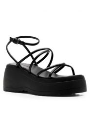 Jenny Fairy Sandały WS186-03 Czarny. Czarne sandały damskie Jenny Fairy, bez wzorów, z syntetyku, bez obcasa, na koturnie, bez zapięcia. Za 169.99 zł.