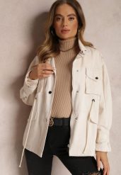 Jasnobeżowa Kurtka Parka z Dużymi Kieszeniami Umaila. Brązowe kurtki damskie Renee, l, bez wzorów, bez kaptura. Za 159.99 zł.