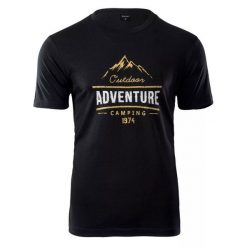 Koszulka męska Hi-Tec Lore - czarna, Rozmiar XXL. Czarne t-shirty męskie Hi-tec, m, bez wzorów, z bawełny, bez kołnierzyka, bez ramiączek. Za 39.99 zł.