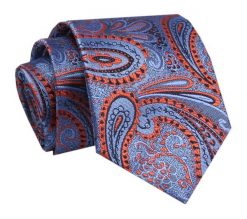 Krawat - ALTIES - Niebieski, Motyw Pomarańczowy. Niebieskie krawaty i muchy Alties, bez wzorów, z tkaniny, eleganckie. Za 49.00 zł.