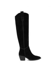 Badura Kozaki C-ANIYA-DX01381 Czarny. Czarne kozaki damskie Badura, bez wzorów, ze skóry, bez obcasa, na słupku, bez zapięcia. Za 369.99 zł.