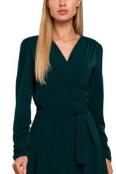 Sukienka elegancka wizytowa kopertowa wiązana w pasie zielona. Zielone sukienki damskie MOE, na imprezę, xl, bez wzorów, eleganckie, bez kołnierzyka, bez ramiączek, maxi, kopertowe. Za 379.00 zł.