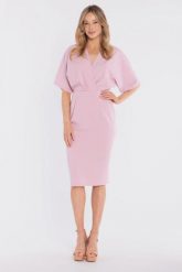 Sukienka elegancka midi kimonowa góra dopasowany dół różowa. Czerwone sukienki damskie Stylove, do pracy, l, bez wzorów, z poliesteru, biznesowe, bez kołnierzyka, bez ramiączek, midi, dopasowane. Za 289.00 zł.