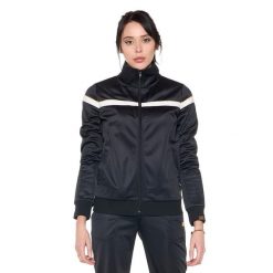 Bluza z zamek błyskawiczny na trening na co dzień. Czarne bluzy damskie LEONE 1947 APPAREL, bez wzorów, z poliesteru, sportowe, bez ramiączek, bez kaptura. W wyprzedaży za 134.57 zł.