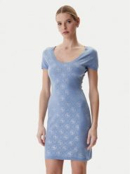 Guess Sukienka dzianinowa W6RK92 Z3JD2 Błękitny Regular Fit. Niebieskie sukienki damskie Guess, m, z aplikacjami, z dzianiny, bez kołnierzyka, bez ramiączek. Za 659.99 zł.