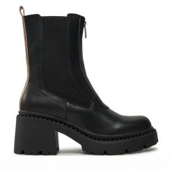 Botki Pepe Jeans. Czarne botki damskie Pepe Jeans, bez wzorów, z jeansu, bez obcasa, na słupku, bez zapięcia. Za 569.99 zł.