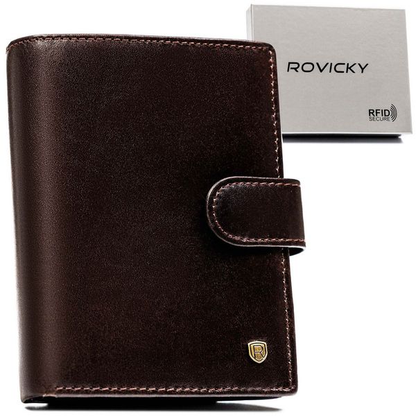 Portfel męski Rovicky N104L-RVT c. brązowy. Brązowe portfele męskie ROVICKY, bez wzorów, ze skóry. Za 71.99 zł.