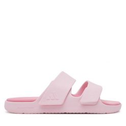 Klapki adidas. Czerwone klapki damskie Adidas, bez wzorów, sportowe, bez obcasa, bez zapięcia. Za 149.99 zł.