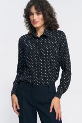 Koszula w Groszki z Wiskozy - Czarna. Czarne koszule damskie Nife, xs, bez wzorów, z materiału, bez kołnierzyka, bez ramiączek. Za 229.90 zł.