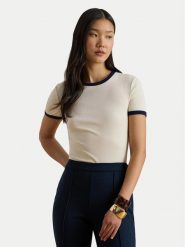 LAUREN RALPH LAUREN T-Shirt 200P09077002 Écru Slim Fit. Białe t-shirty damskie Lauren Ralph Lauren, m, bez wzorów, z bawełny, bez kołnierzyka, bez ramiączek. Za 289.99 zł.