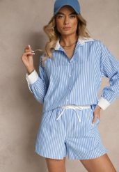 Niebieskie Szorty High Waist Ozdobione Sznurkami i Paskami Kinthea. Niebieskie szorty damskie Renee, z aplikacjami, sportowe, z podwyższonym stanem. Za 59.99 zł.